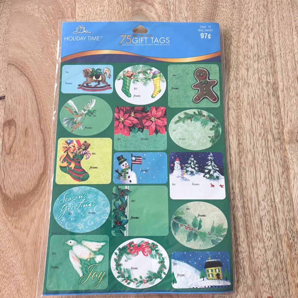 Holiday Time Christmas Gift Tags 75 Count Peel and Stick Assorted Vintage Style